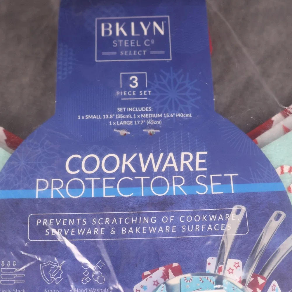 BKLYN Steel Co Cookware Protector Set Of 3 Holiday Blues Candy Cane Christmas
